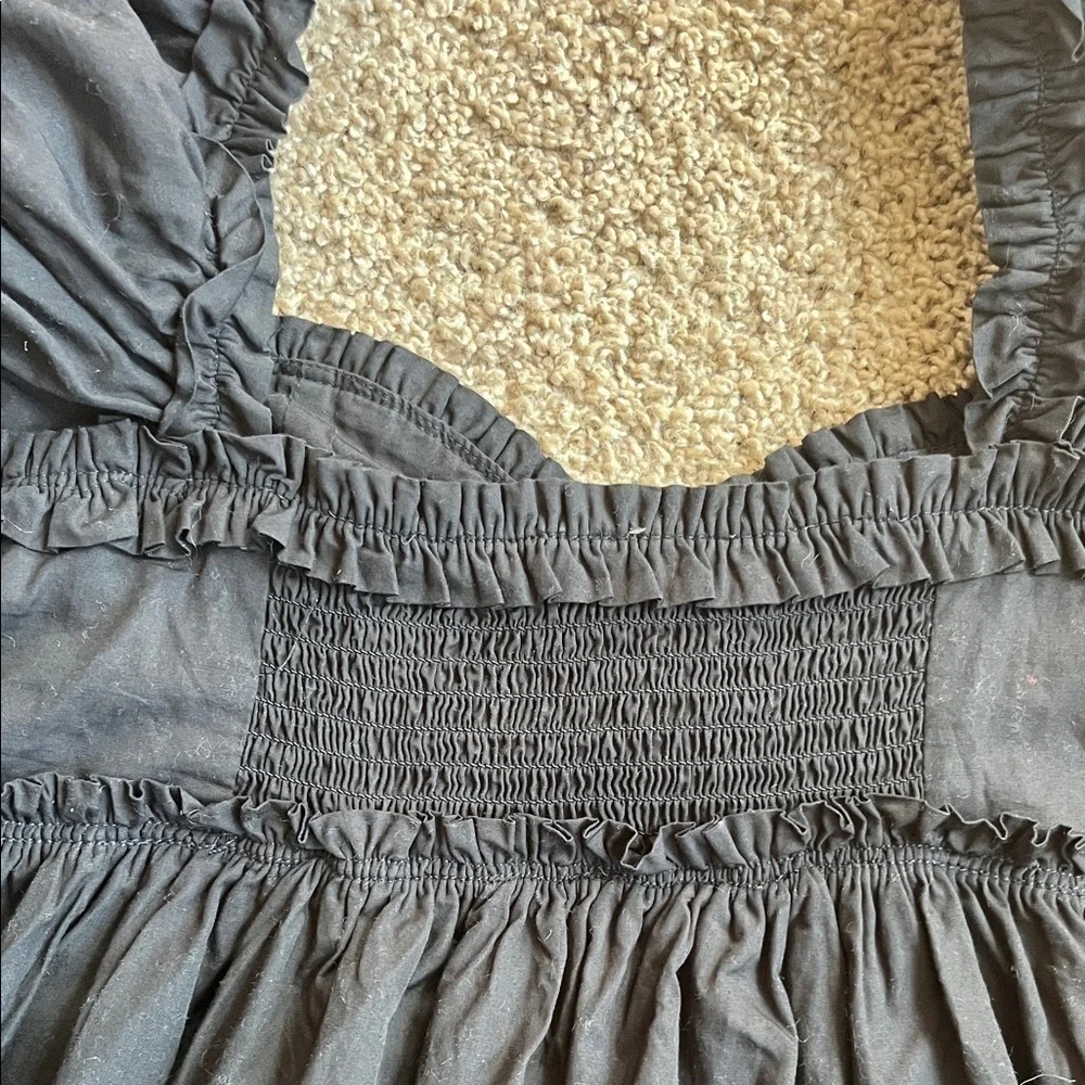 Free People Rendezvous Me  Black Puff Sleeve Mini Babydoll Dress Size Medium